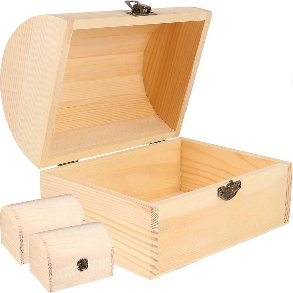 Wooden Box for Crafts Small Blank Wood Box with Lid for Office Use Khaki Color 3 Pieces