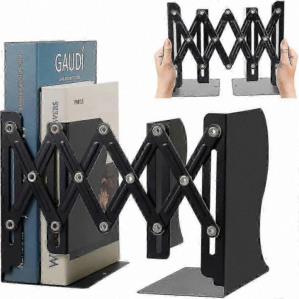 Black Metal Adjustable Bookends for Desk, Shelf, and Kitchen Use