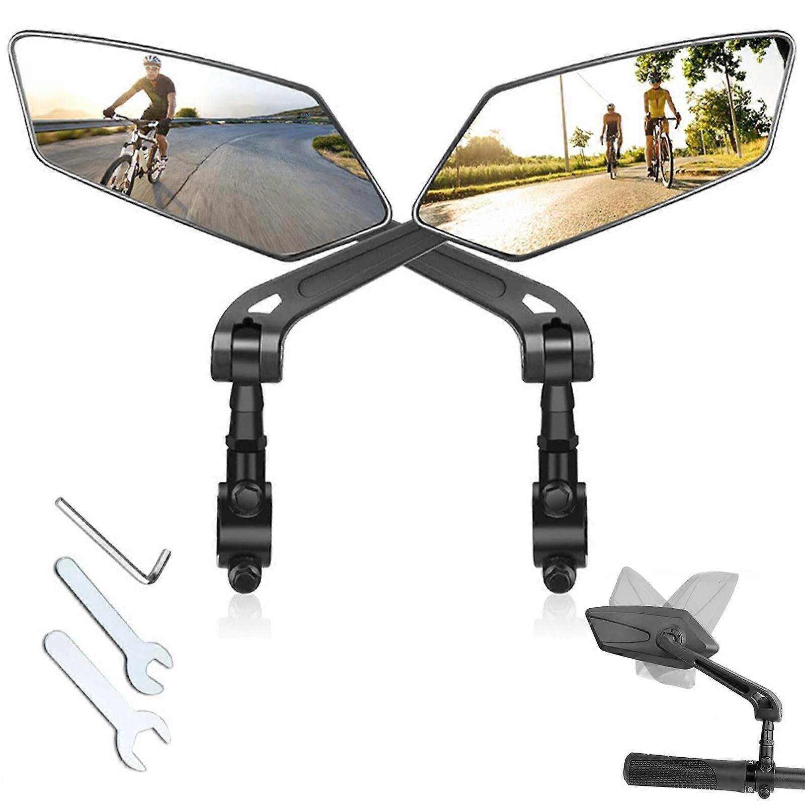 Bicycle Mirror 360 Degree Foldable Rotatable Rear-View Mirror, 1 Pair XL Bar End, 22-24 mm, Impact-Resistant Glass
