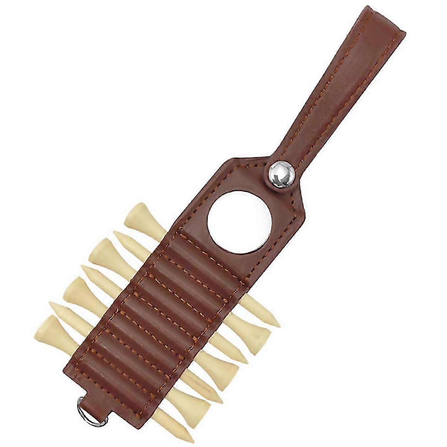 For golf tee storage leather holder including 7 tee and ball tagsbrown