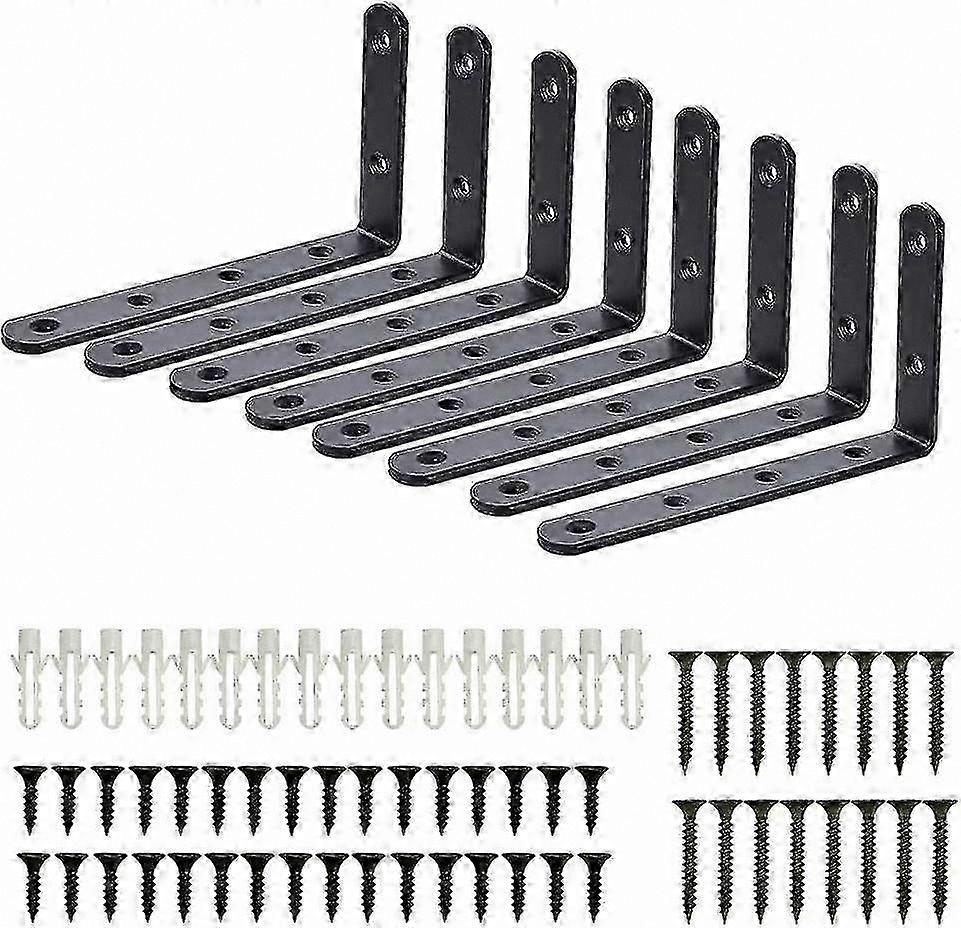8pcs L-Shaped Wall Brackets, Stainless Steel Angle Supports for Shelf Mounting, Durable Black Garage Storage Solution