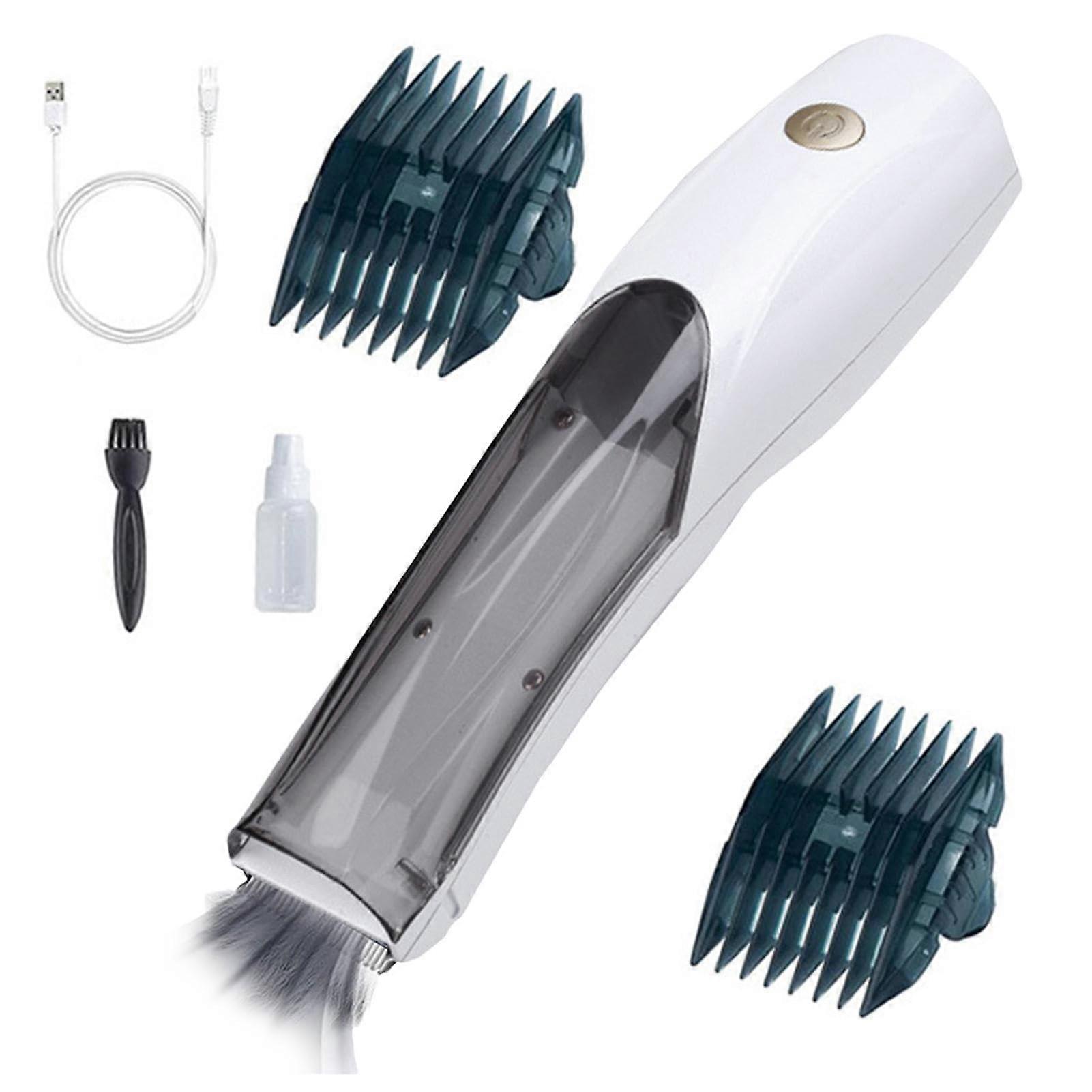 Cat Grooming Clipper 3-Speed Cordless Vacuum Suction USB Rechargeable 1500mAh Low Noise Pet Groomer For Kittens White