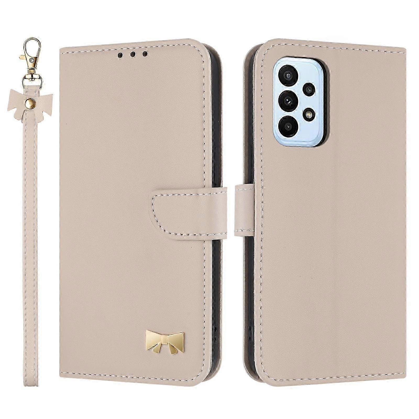 Metal Bow Leather Phone Case with Hand Strap - Elegant & Secure Design