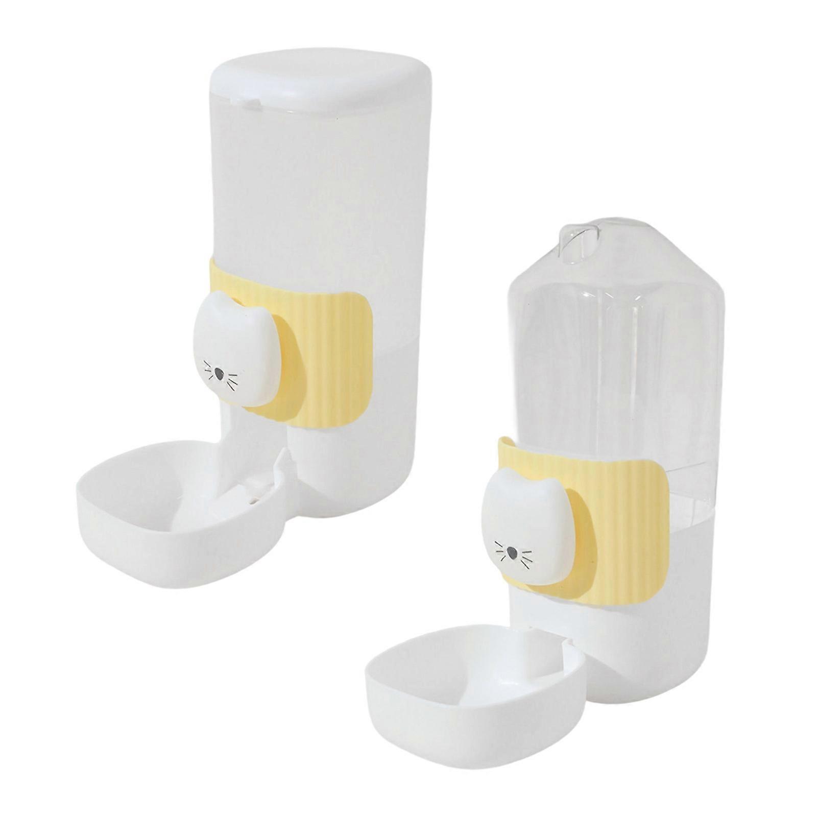 Pack Of 2 Cage Hanging Automatic Dog Feeder with Space Saving PP Cats Face Design Easy Clean Feeder For Small Home Use Yellow