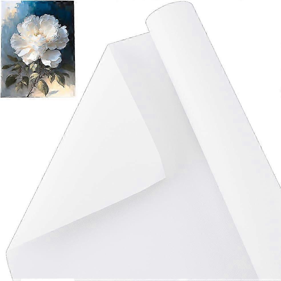 14.7 Inch x 5.5 Yards Double Primed Cotton Canvas White Canvas Roll 0.3mm Thick Cotton Canvas Roll for Painting Double Primed Gesso Canvas Paper for O