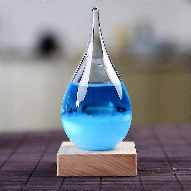 Tempest Glass Predictor Weather Forecast Decorative Barometer Drops-Shaped Small Bottle Gift with Wooden Base