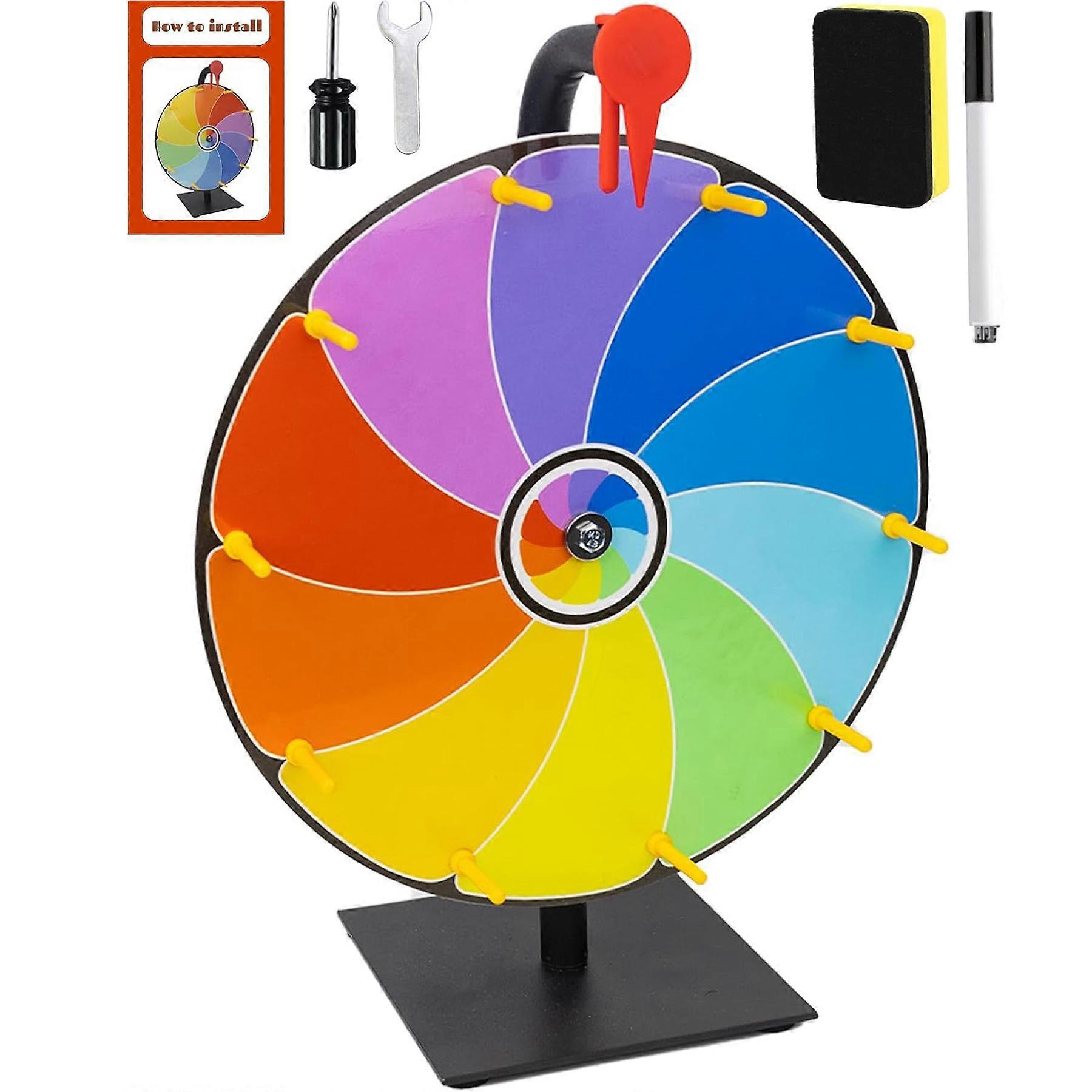 12 Inch Spinning Prize Wheel 10 Slots Color Tabletop Roulette Spinner of Fortune