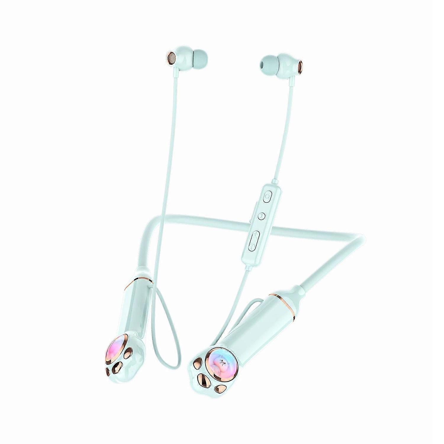 Neck-hanging earphones Bluetooth 5.3 RGB lighting effect Cute space cat Metal magnetic ear shell(Blue)