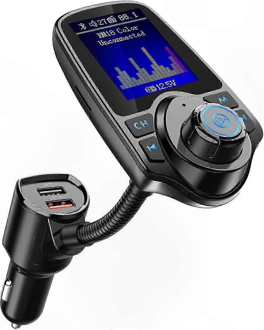 Bluetooth FM Transmitter with 1.8" Display, USB Charger, TF/SD Card Support for Smartphone Audio Streaming in Cars