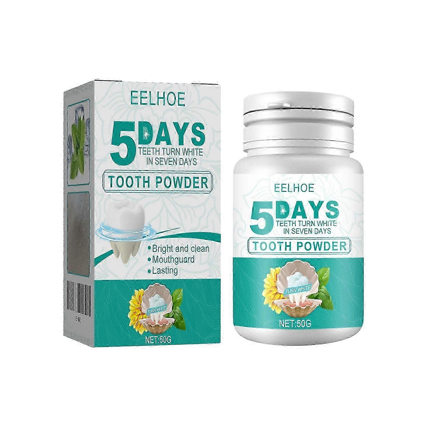 1-6x EELHOE 5 Day Teeth Whitening Powder 50g Tooth Cleaning Powder Dental Cleaner for Removing Tarta