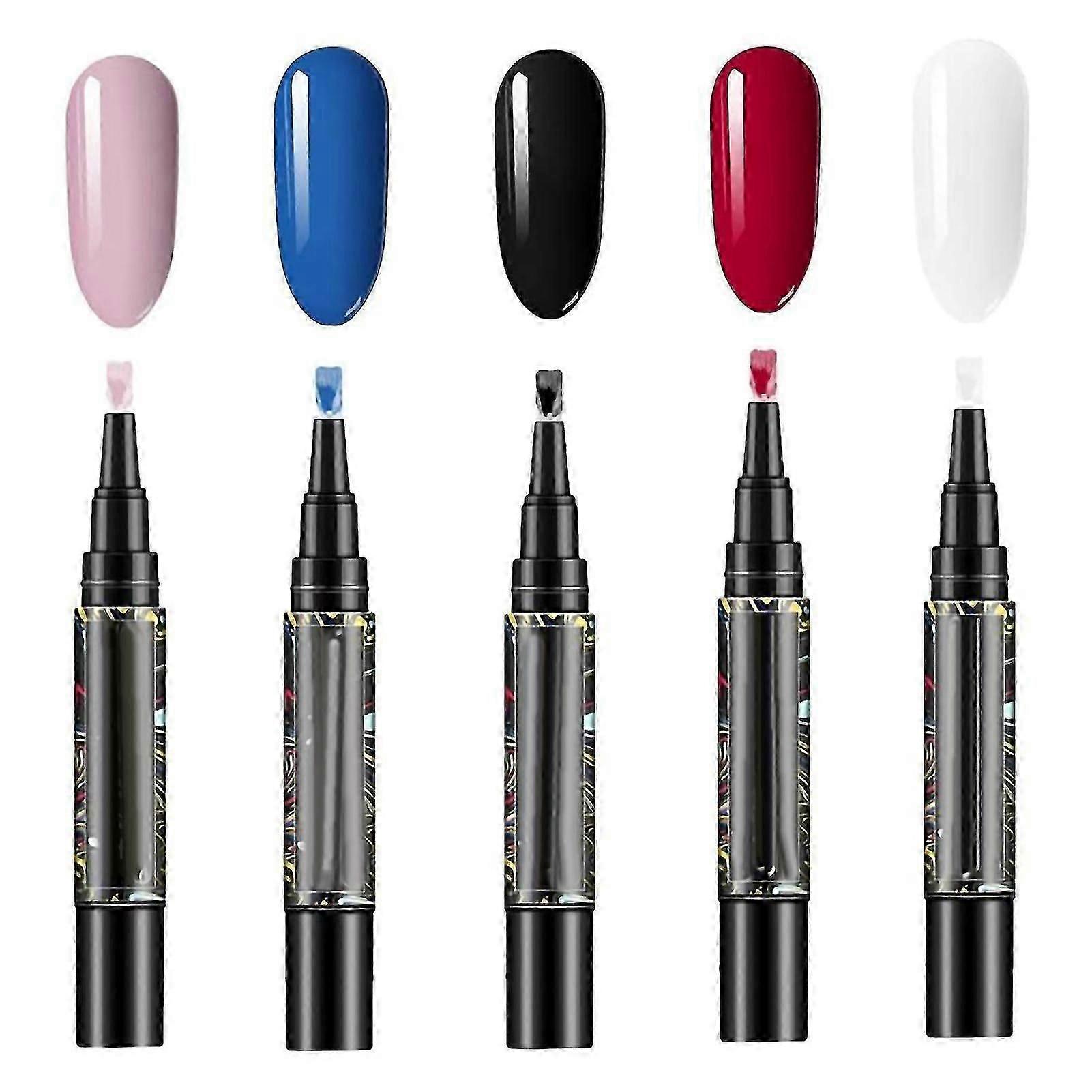 Semi-Permanent Nail Polish Pens - Set of 5, 3-in-1 Nail Gel Pens