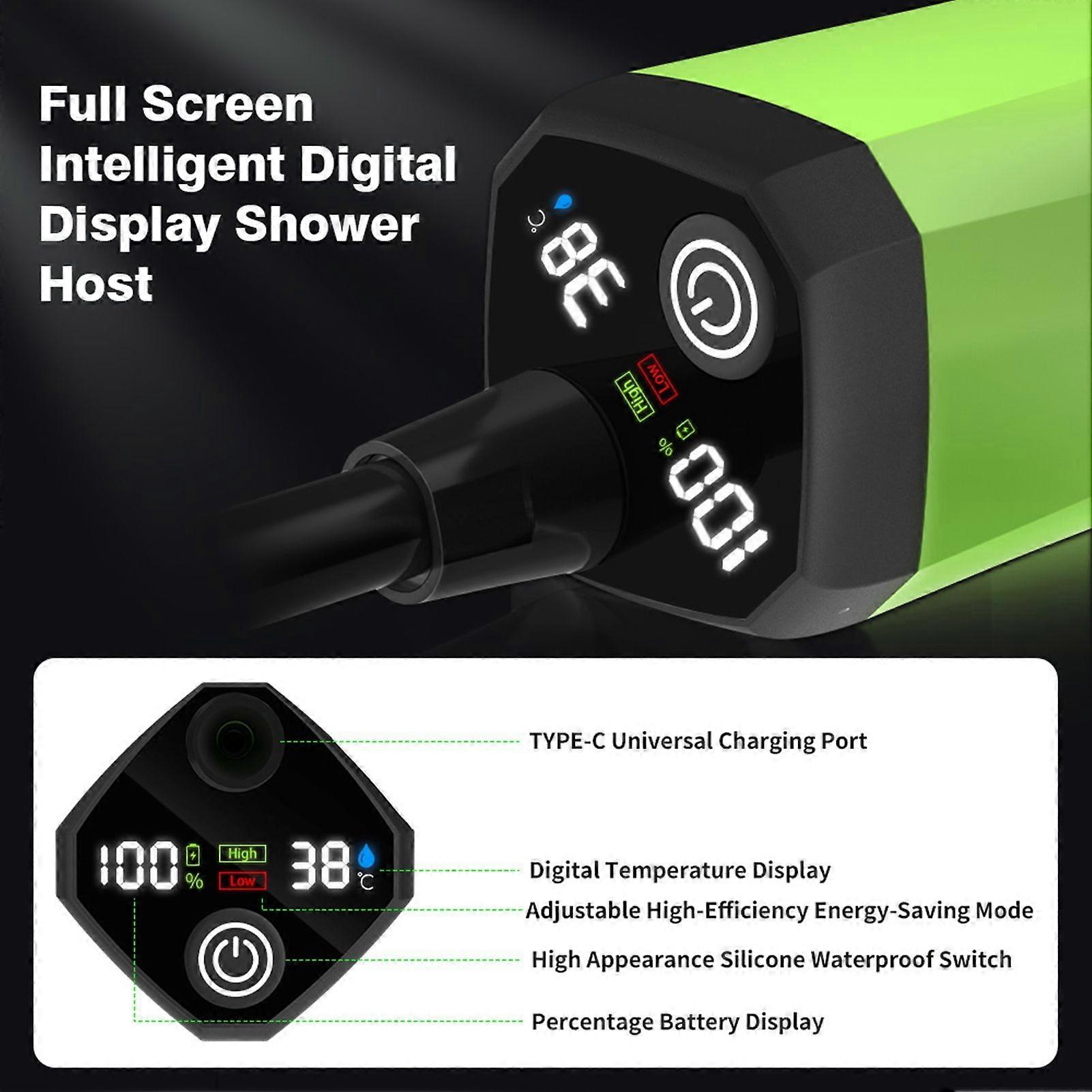Portable Camping Shower Pump RV Outdoor Shower Kit Camp Shower w/Full Screen Intelligent Digital Display Adjustable Shower Kit for Backyard