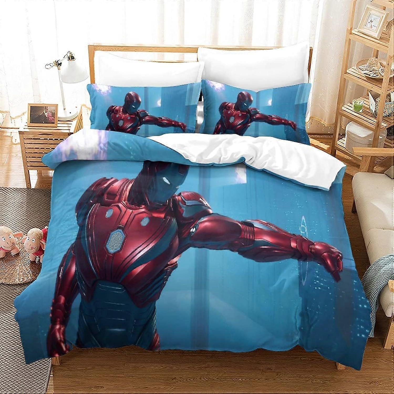 Duvet Cover Set Single Iron Man Printed Duvet Covers Bedding Set for in Kids Teens Adults Soft Hypoallergenic Quilt Cover with Pillowcase with Zipeer 