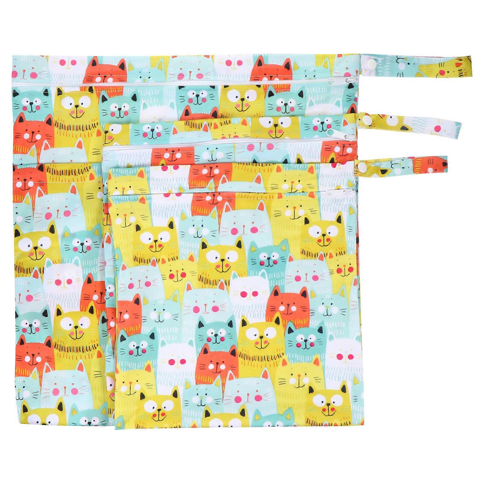 Portable Wet Dry Bags For Baby Diapers Multi-Colored Cats Pattern 40X45X0.2Cm Waterproof 3Pcs