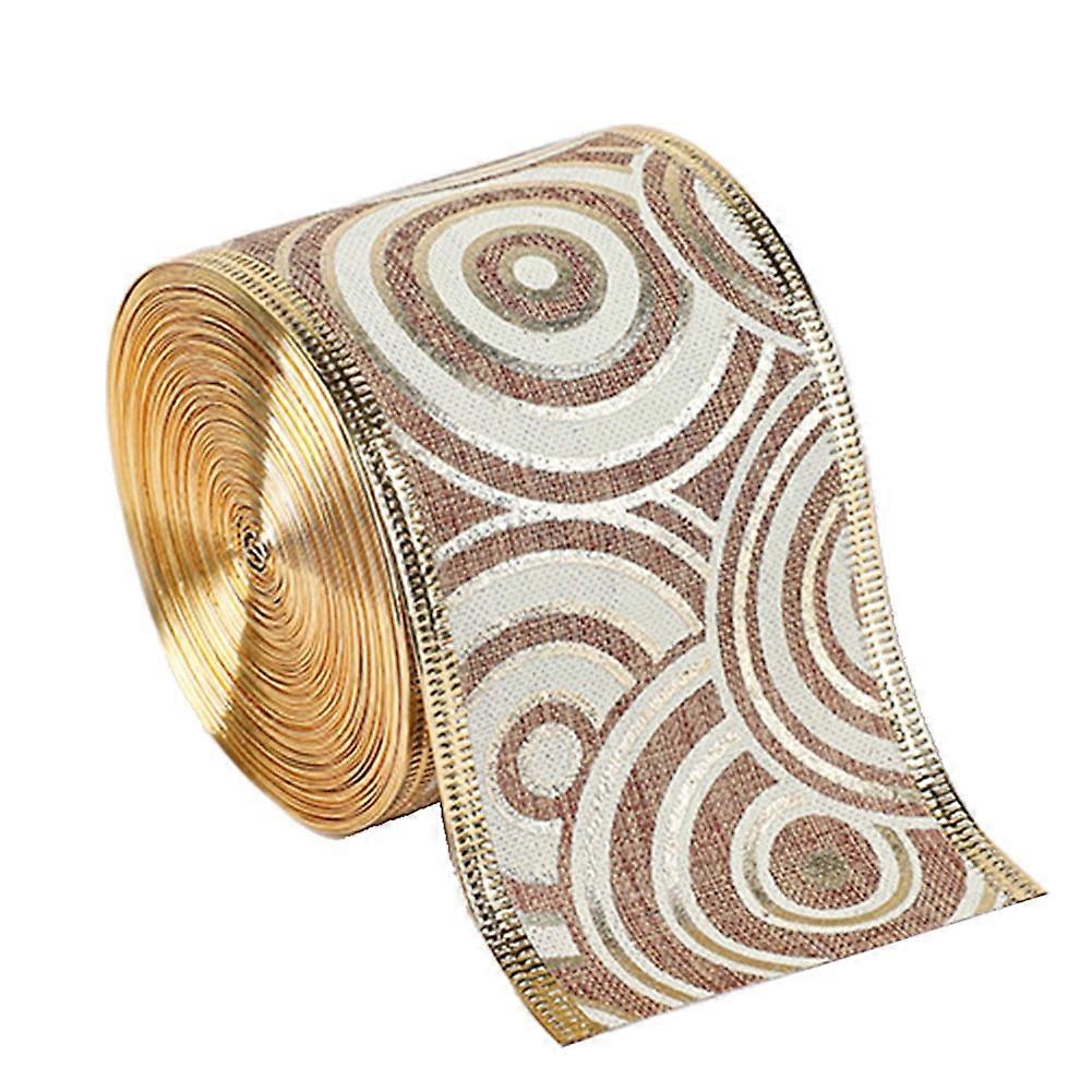 Glitter Wired Ribbon - Organza Sheer Ribbon with Gold Glitter Swirl Pattern for Christmas Decorations and Crafting, Ribbon printed round