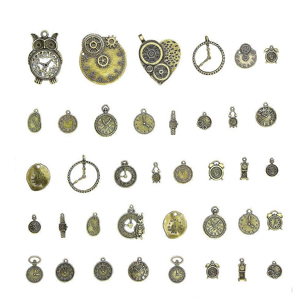 Bronze Clock Jewelry Pendant Set for Bracelet DIY Use 38 Pieces