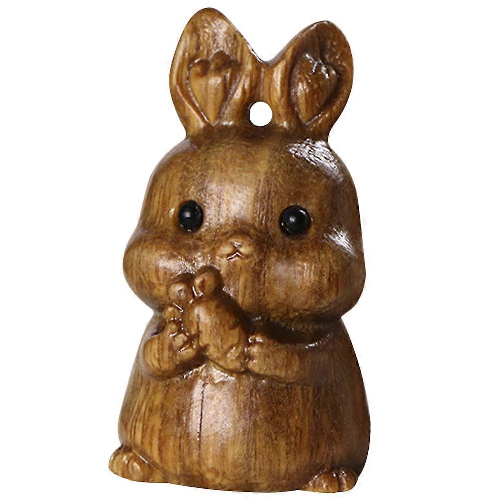 Wooden Rabbit Keychain Pendant for DIY Use 2Pcs Brown Zodiac Design