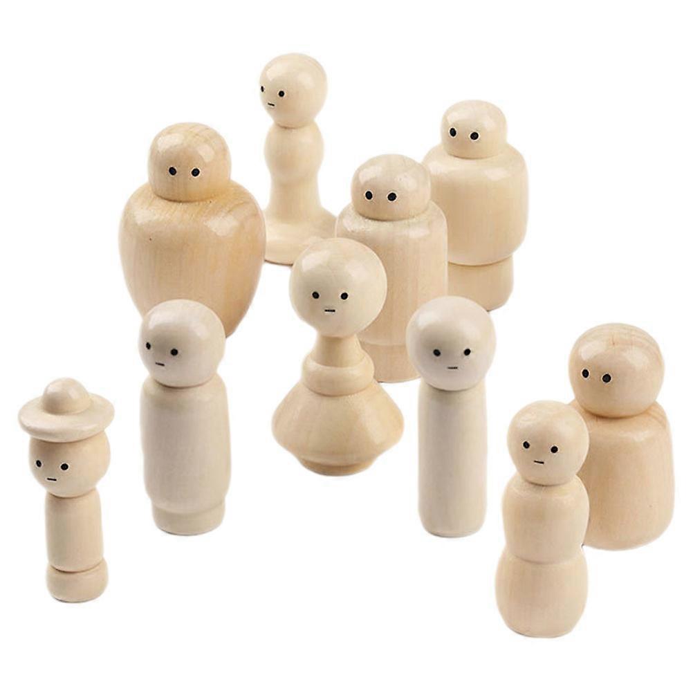 Unpainted Peg Dolls Wooden for Creative DIY 40Pcs Khaki Wood Peg People