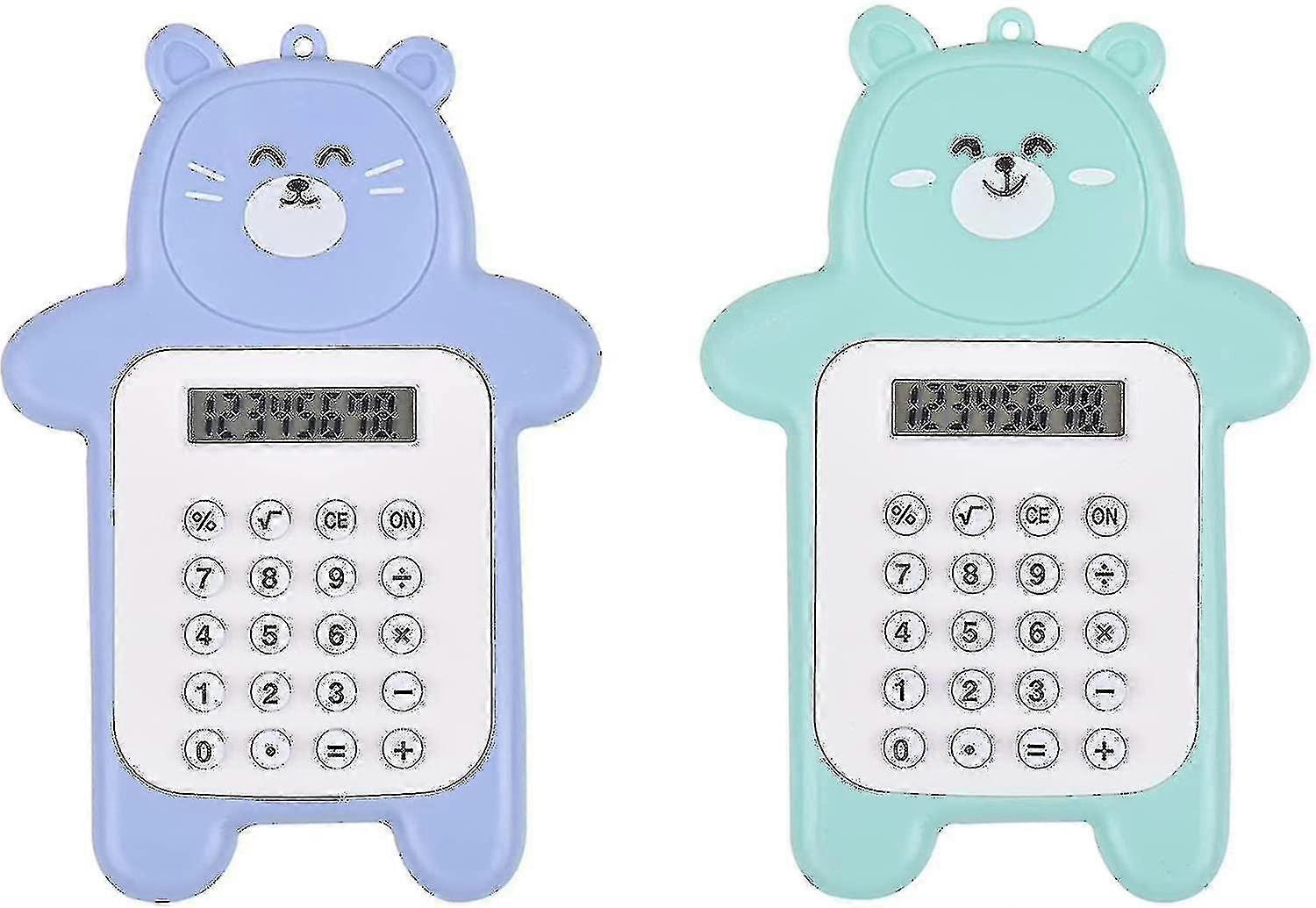 Set Of 2 Small 8 Digit Display Calculators For Beginners - Portable - Cartoon Bear Style - For School, Student, Office, Home Or Office Supplies - Snng