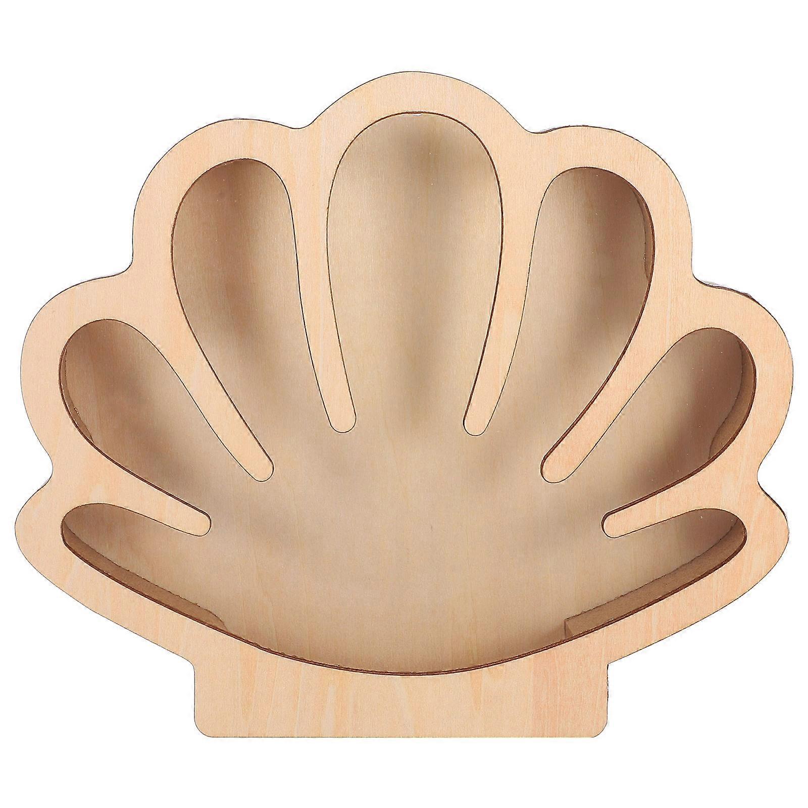Wood Seashell Shaped Display Case for Storage 5Pcs Multifunctional Box