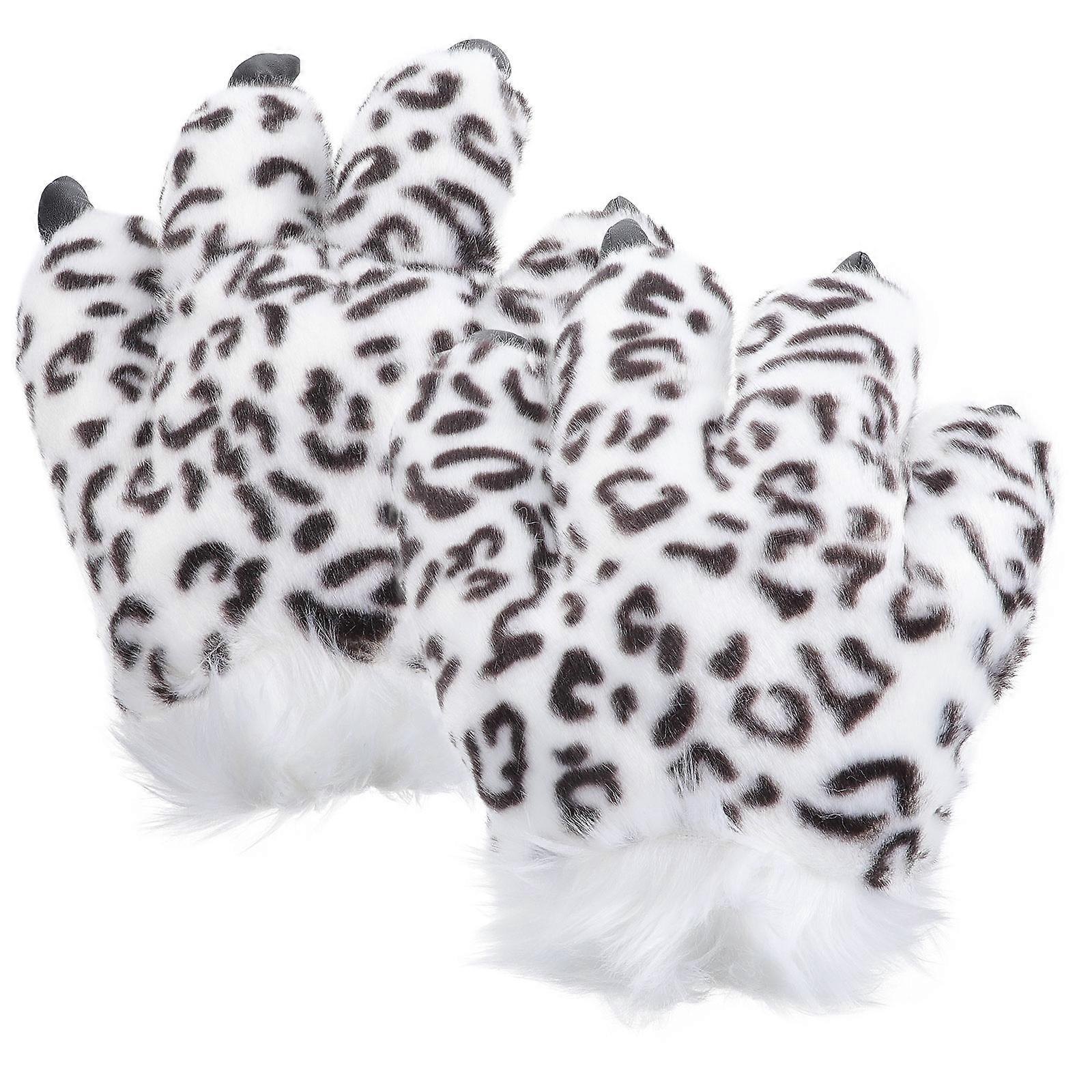 Snow Leopard Plush Claw Gloves for Protection Use 3Pairs Warm Mittens