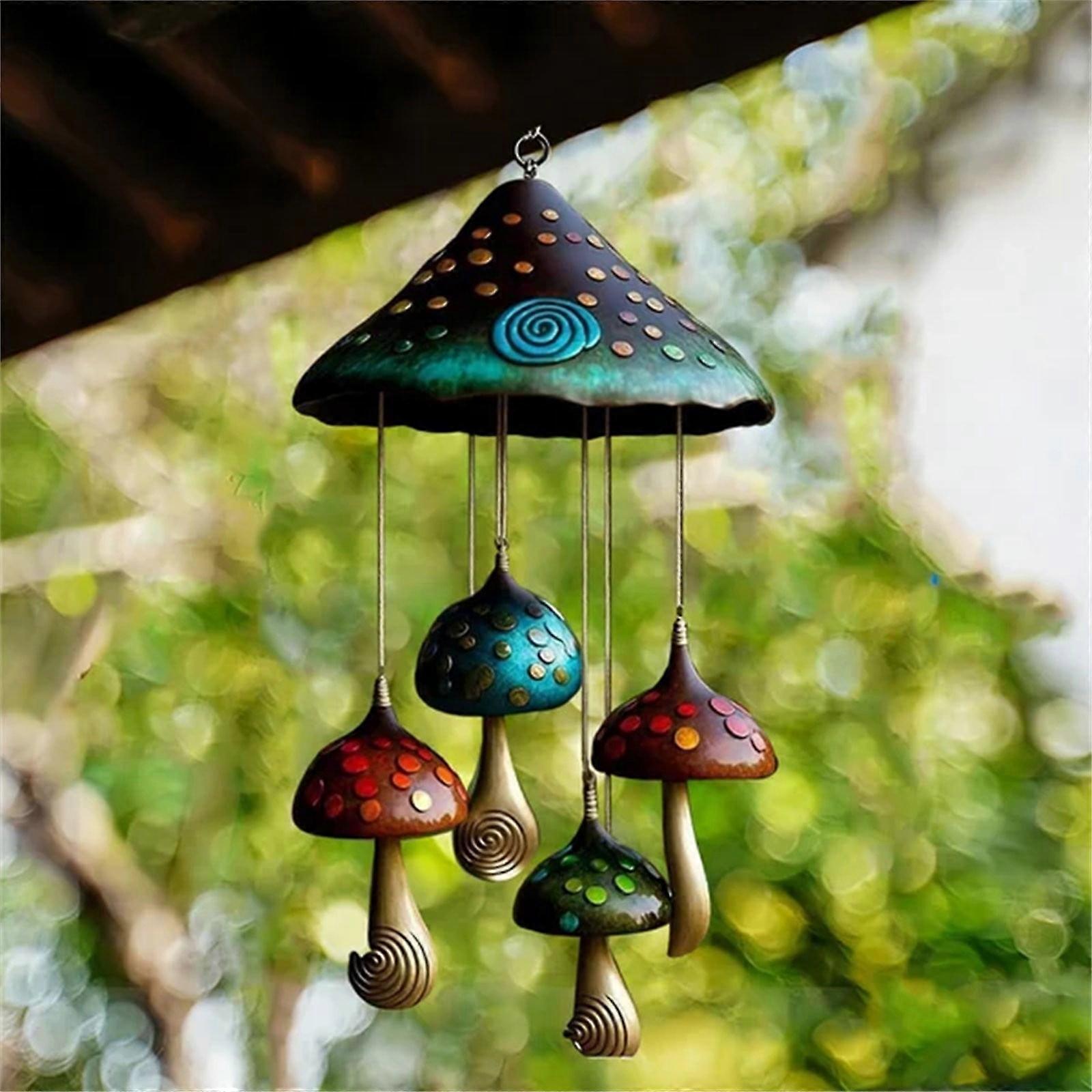 Hilingoto Clearance! Colorful Resin Mushroom Wind Chime with Snail, Whimsical Garden Decor, Handmade Art Chime – Compatible with Nature Themes
