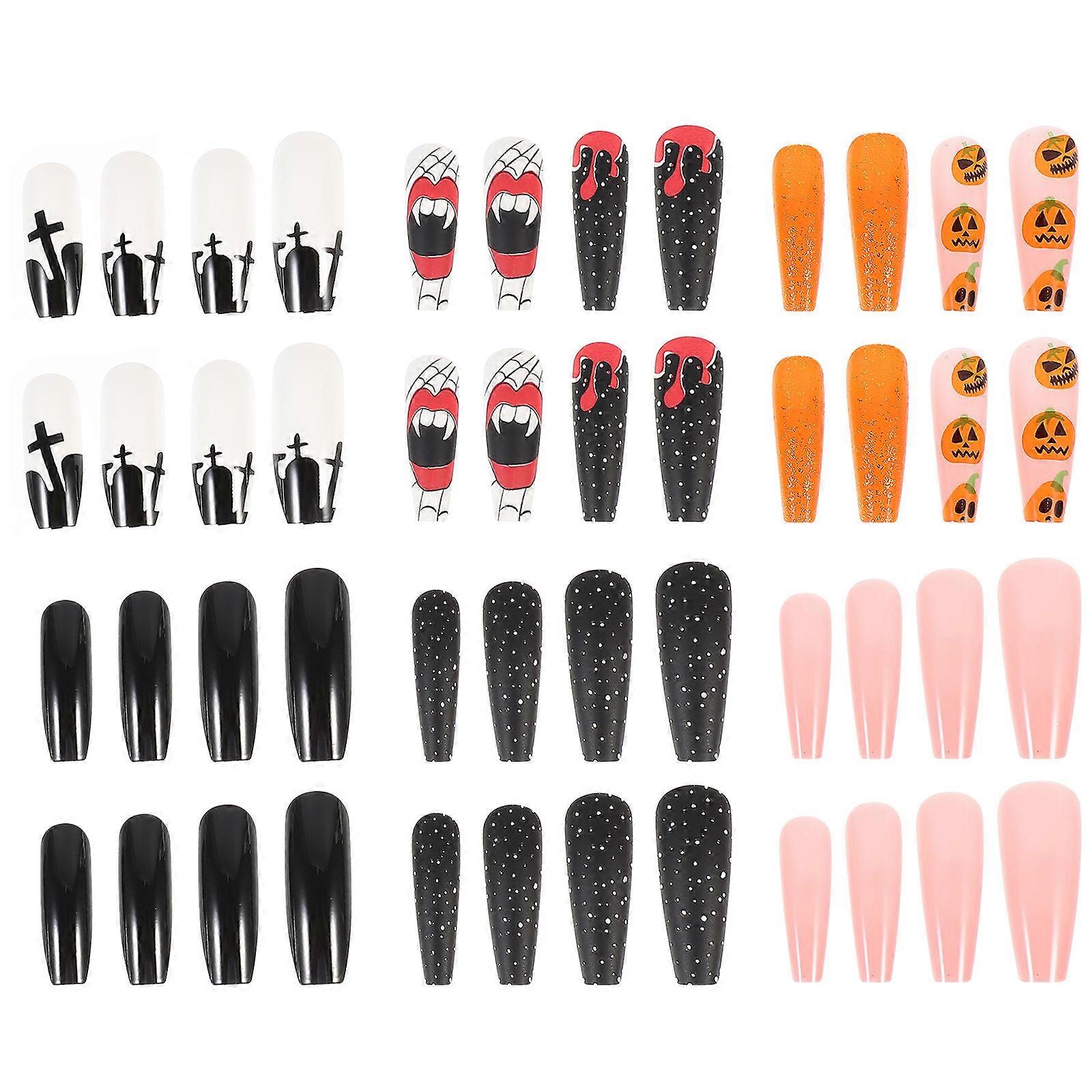 Halloween Full Cover False Nails Tips for Nail Art 72Pcs Assorted
