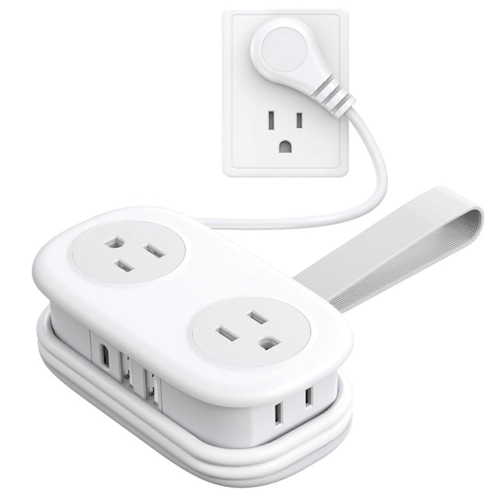 Small Travel Power Strip with 4ft Extension Cord, with 4 AC-Outlets/2 USB-A Ports/1 Type C, for Home Travel