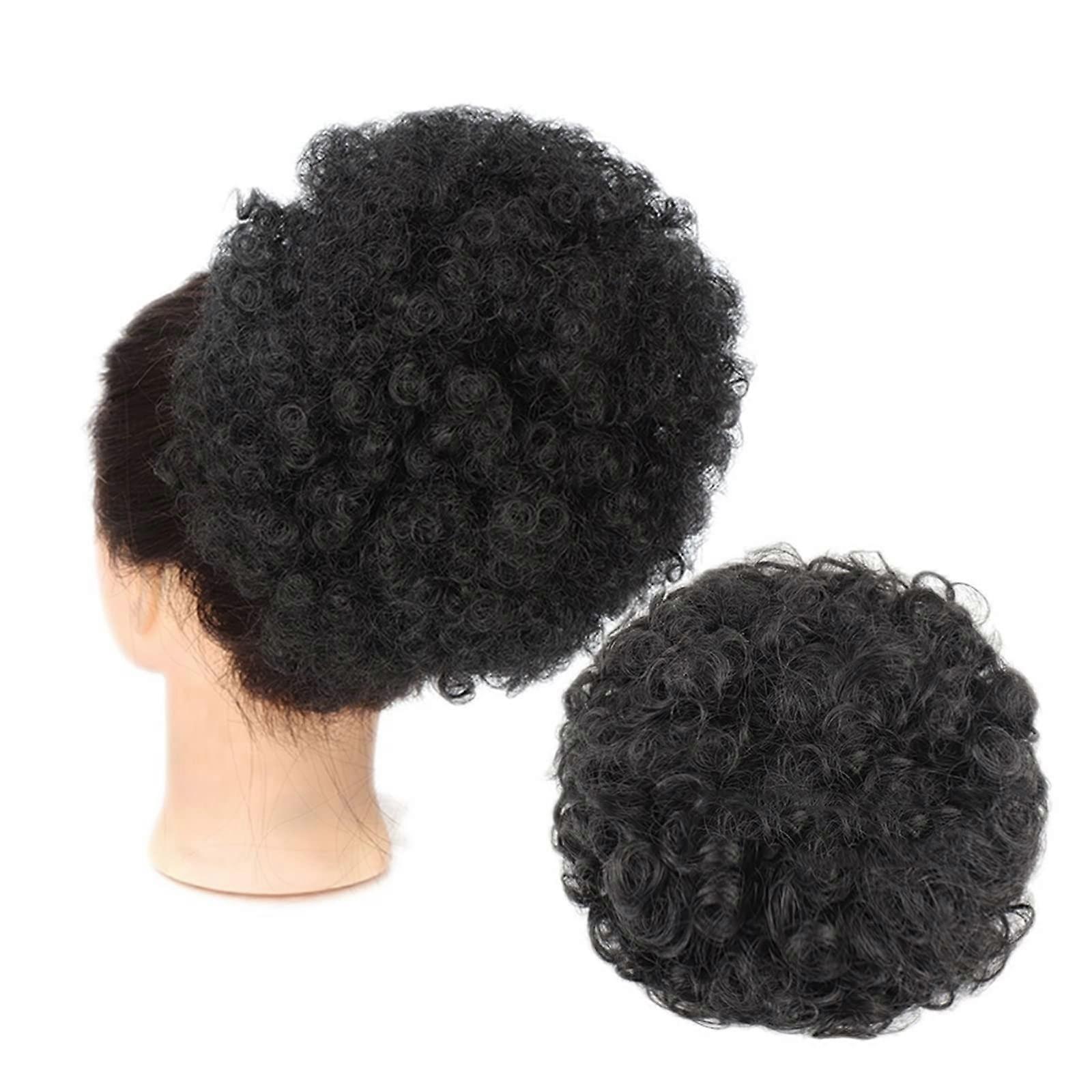 Messy Bun Hair Piece Afro Puff Drawstring Ponytail Synthetic Short Kinky Curly Afro Bun Extension Updo 8 Inch Black