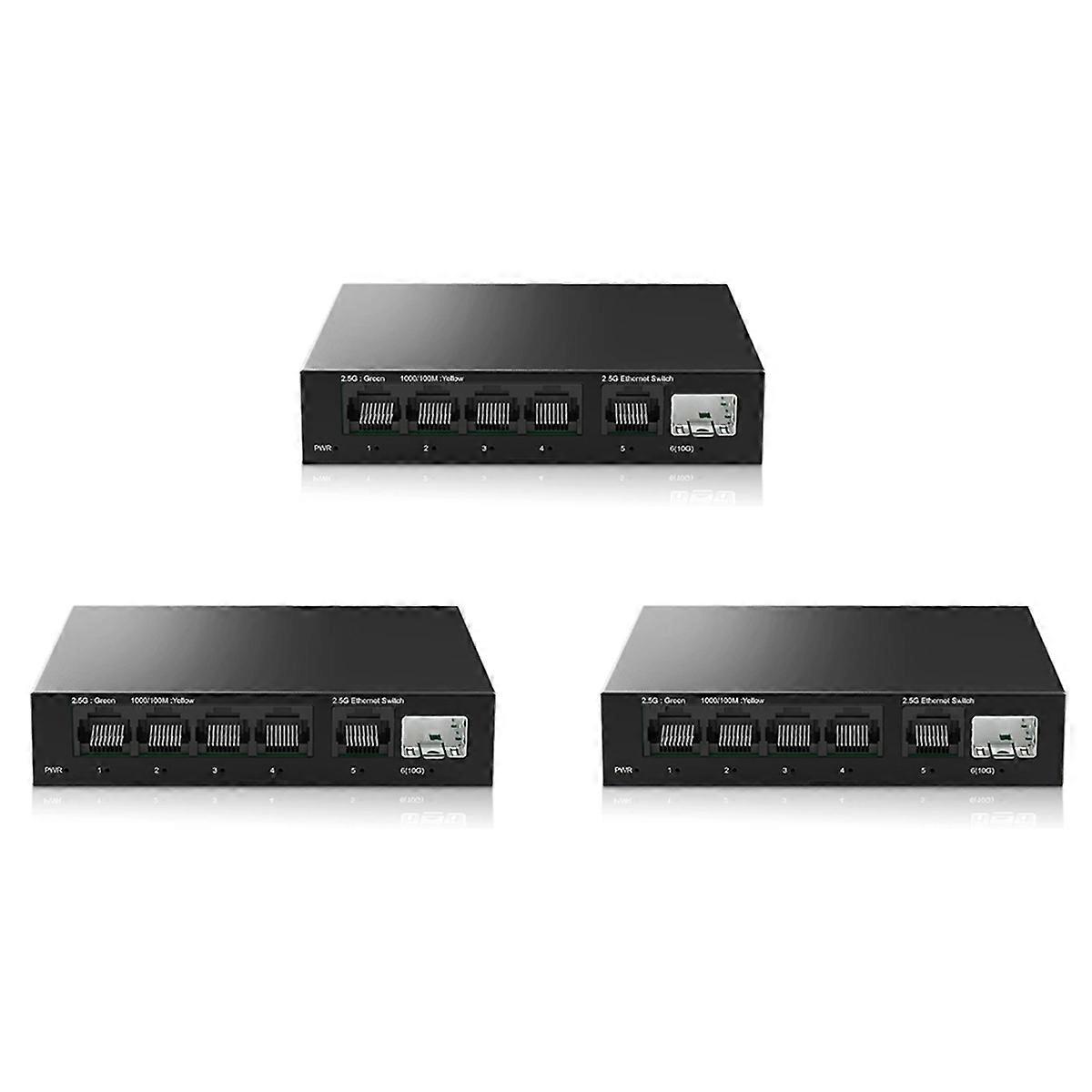 3X 2.5G Switch 5Port 2500Mbps Network Switch with 10G SFP+ Auto /MDIX Plug and Play Unmanaged Ethern
