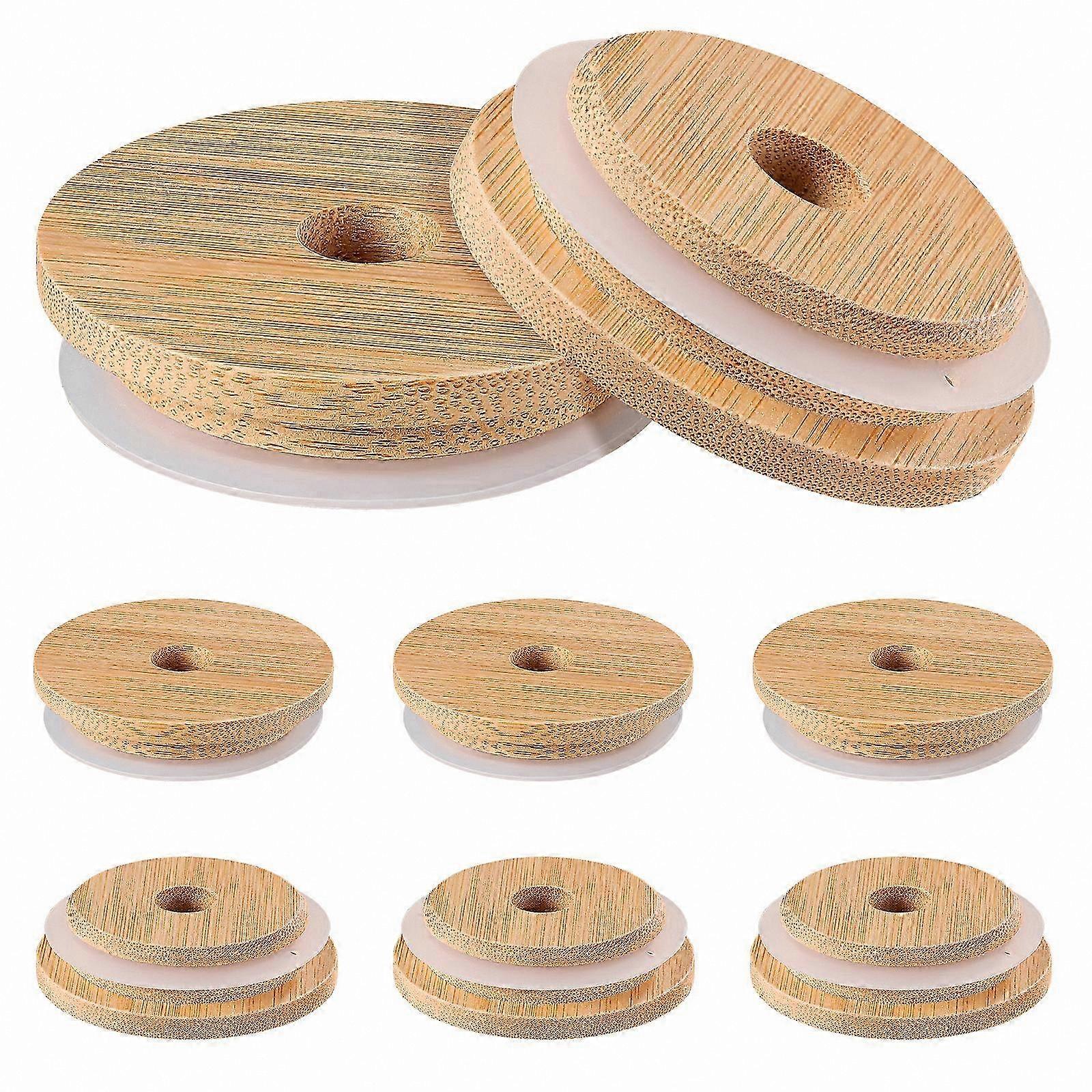 8-Pack Reusable Bamboo Lids with Straw Hole for Wide Mouth Canning Jars