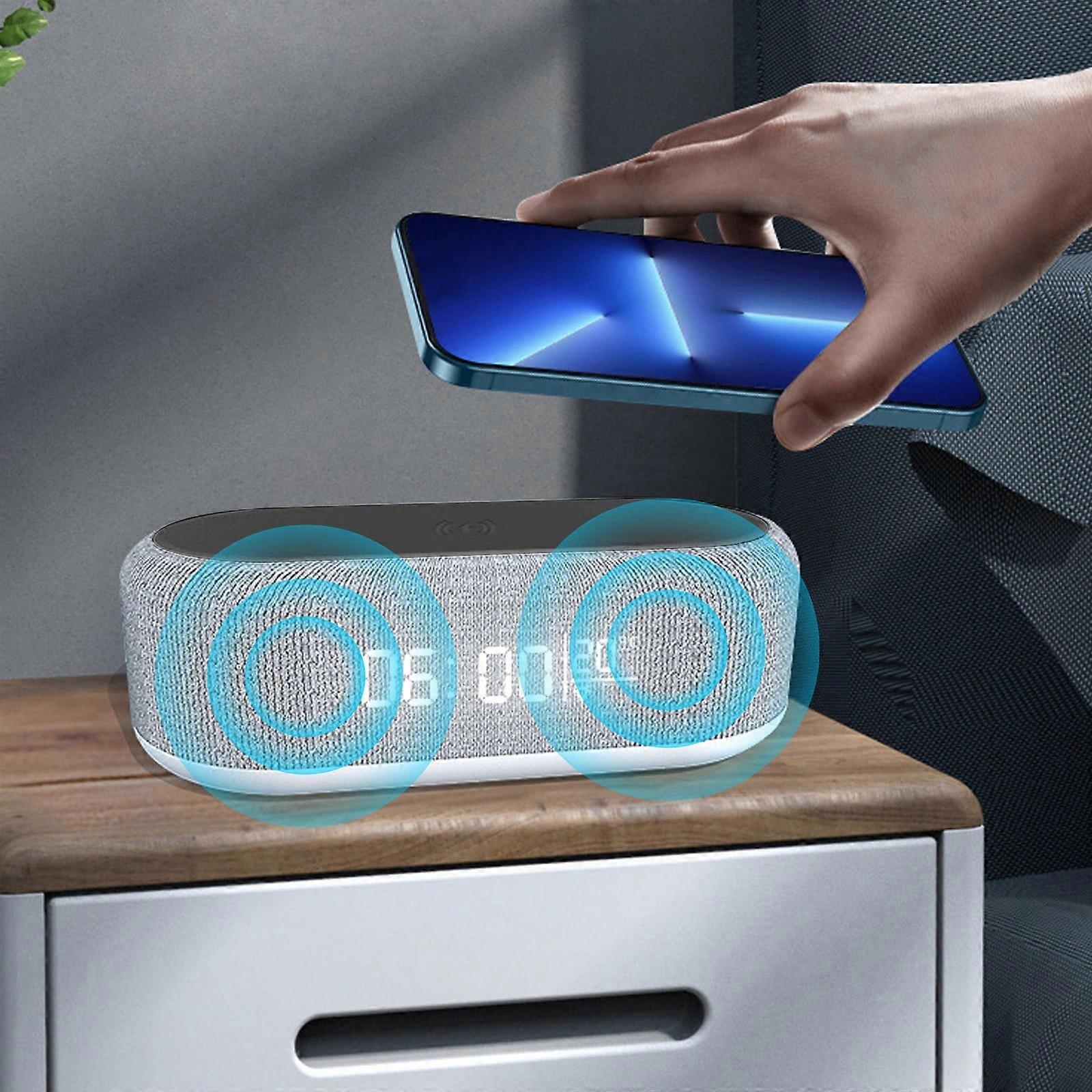 6-in-1 Alarm Clock with 15W Wireless Charging, Bluetooth Speaker, 7-Color Night Light, 3-Level Brightness, 12/24H, Adjustable Volume