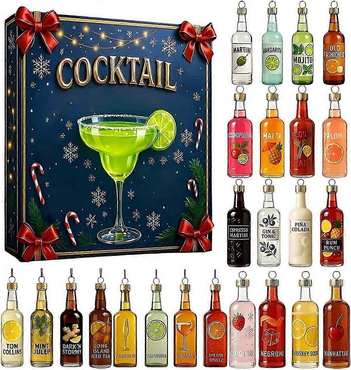 2025 Cocktail Advent Calendar, 24 Days Cocktail Countdown Calendar With 24 Cocktails Christmas 2D Acrylic Ornament, Christmas Tree Ornament, Xmas Part
