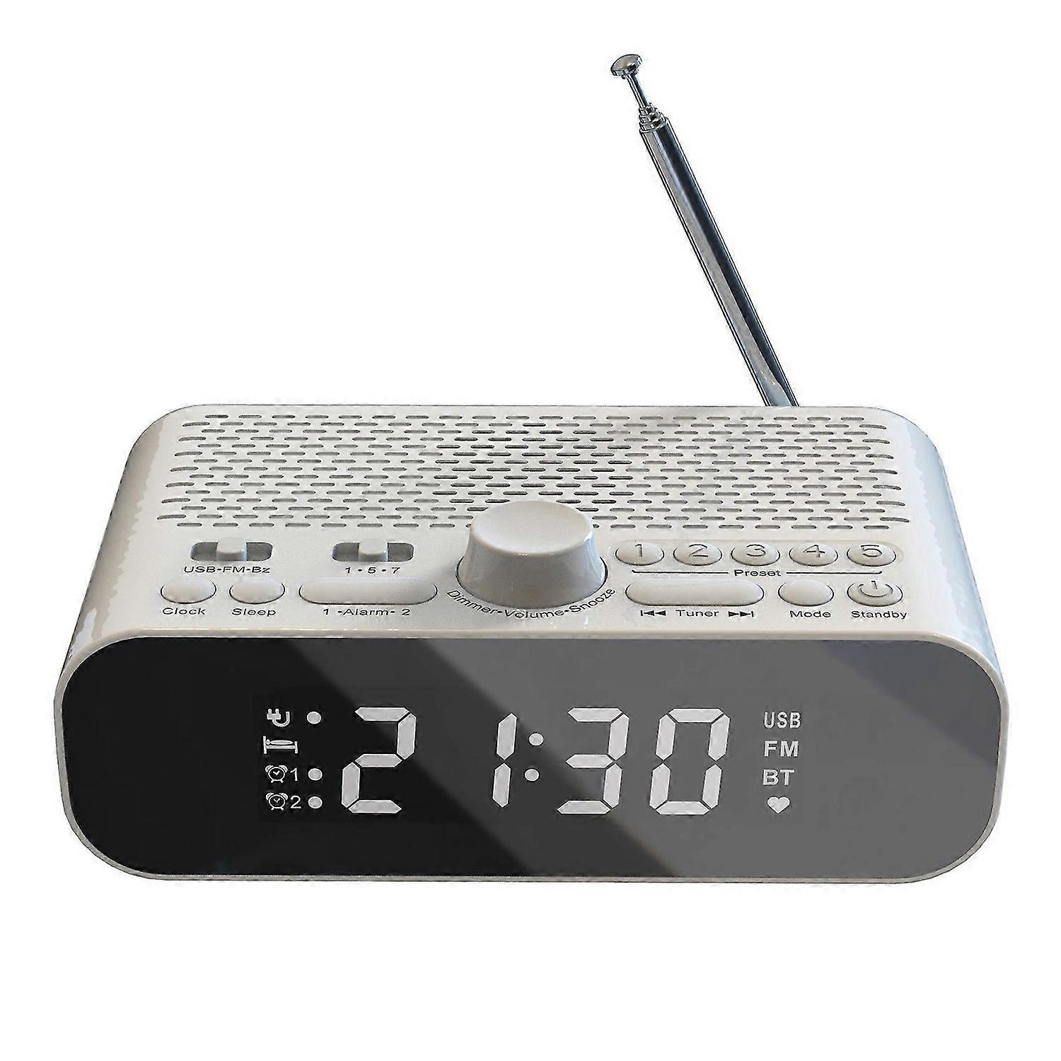 FM Clock Radio with Bluetooth Streaming Play LED Display Dual Alarm Clock 1500MAh Hi-Fi Speaker with