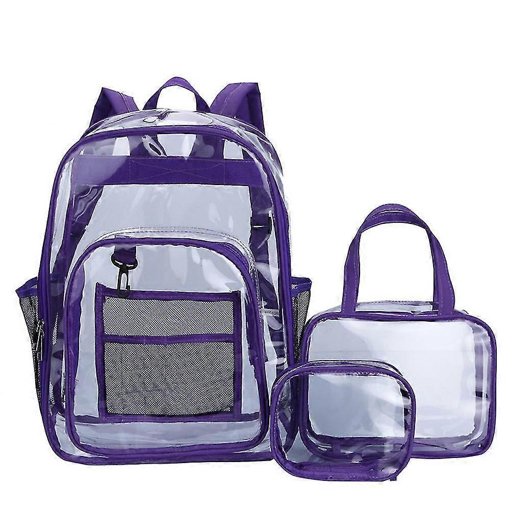 Transparent backpack pvc backpack pvc schoolbag large-capacity student schoolbag three-piece set