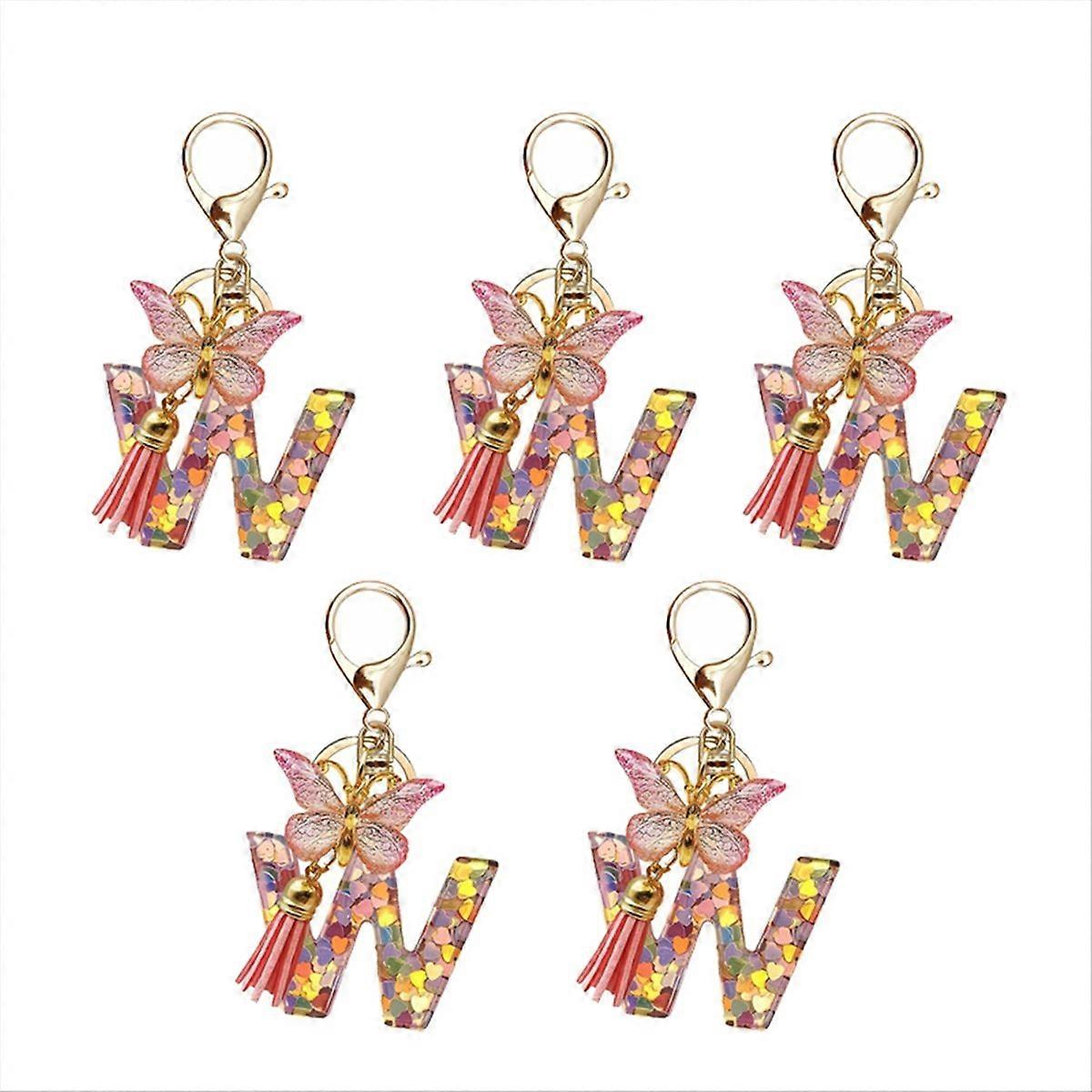 W style letter pendant pink cute initial keychain butterfly keychain