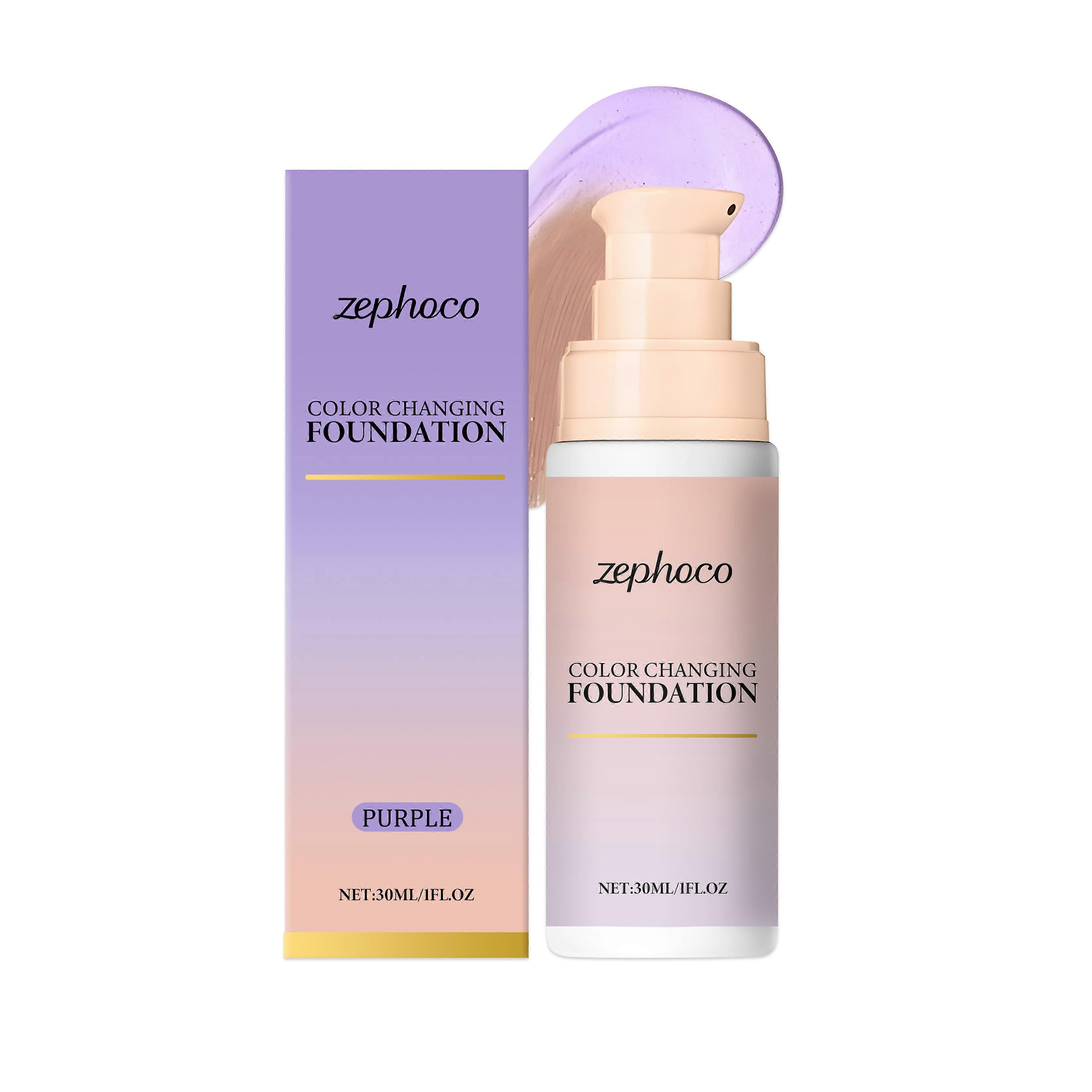 Zephoco Purple Temperature Change Concealer Foundation Cream Texture Light And Natural Skin-Friendly Matte Clear Moisturizing Brightening