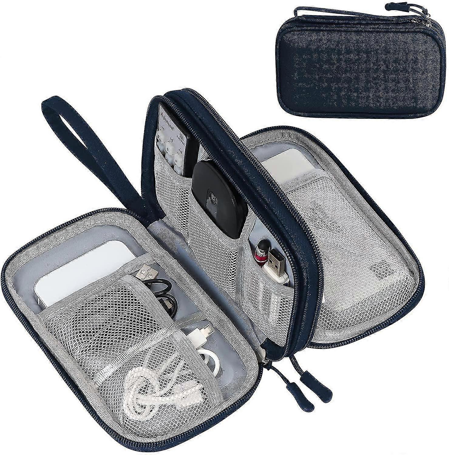Cable Organizer Bag for Electronics - Navy Blue Case with Storage Pouch