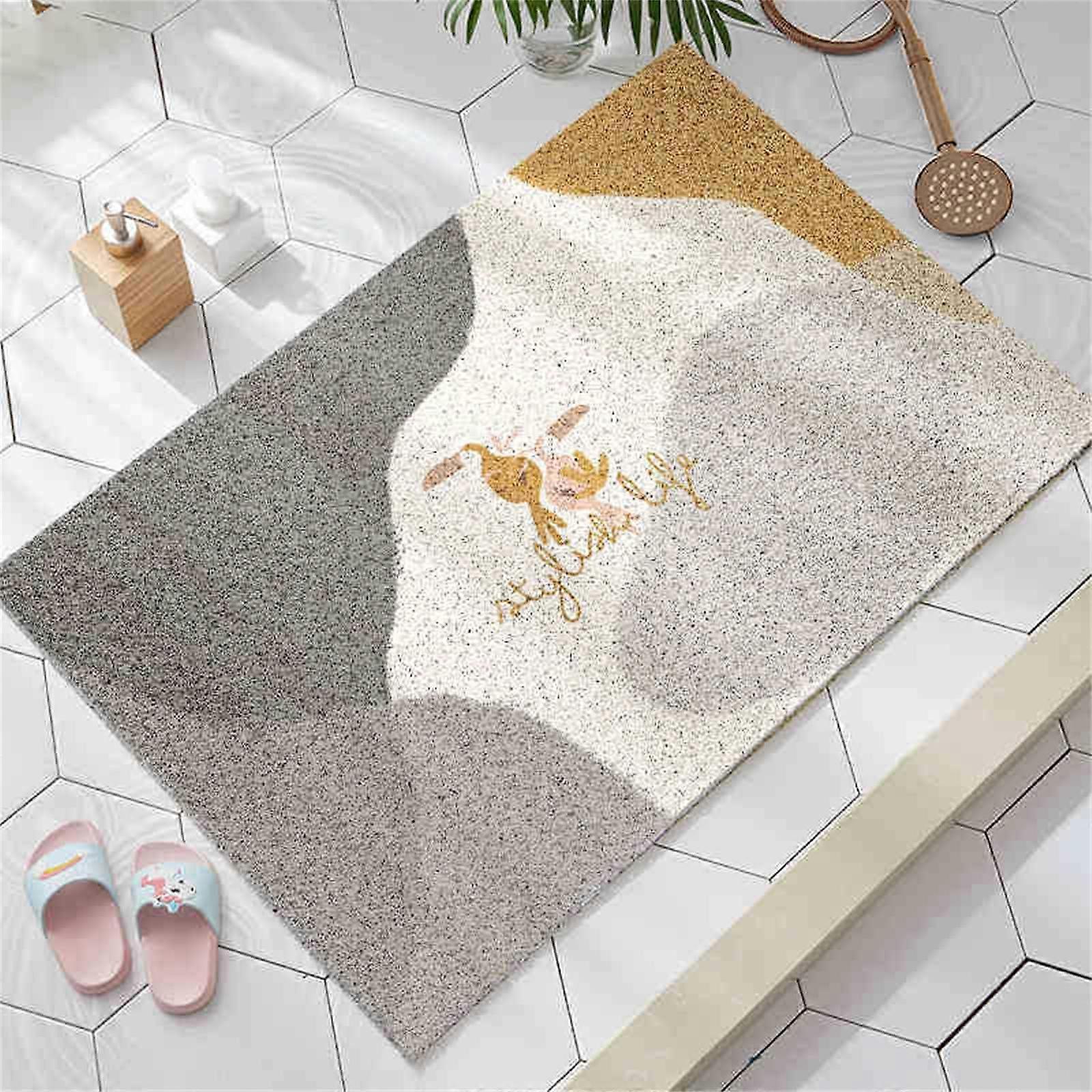 Shower Mat Non Slip Bath Mat With Drain 60x90cm Camel Nordic Geometry Soft Loofah Washable Quick Drying Cut To Size