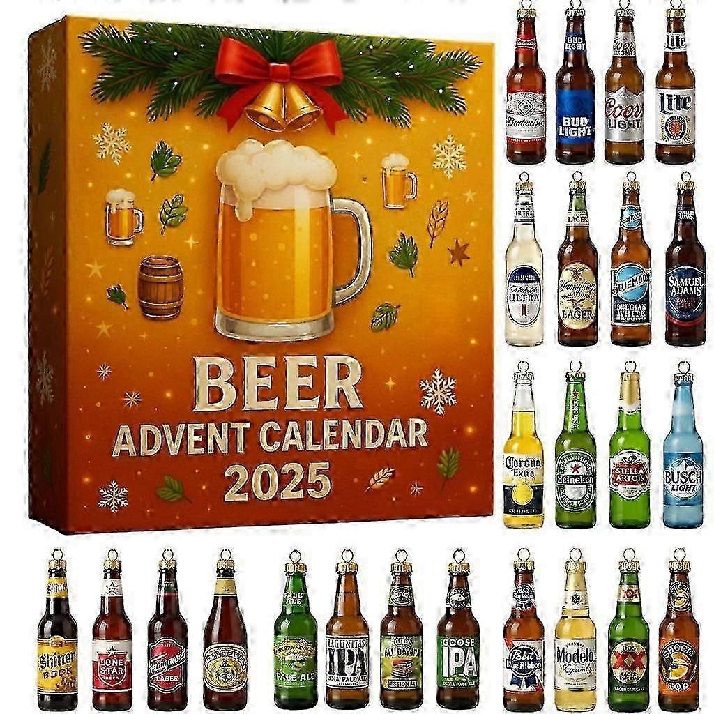 Quality 2025 Beer Advent Calendar - 24 Days Christmas Countdown Calendar with 24 Beers Christmas 2D Acrylic Ornaments, 2025 Whisky Advent Calendar