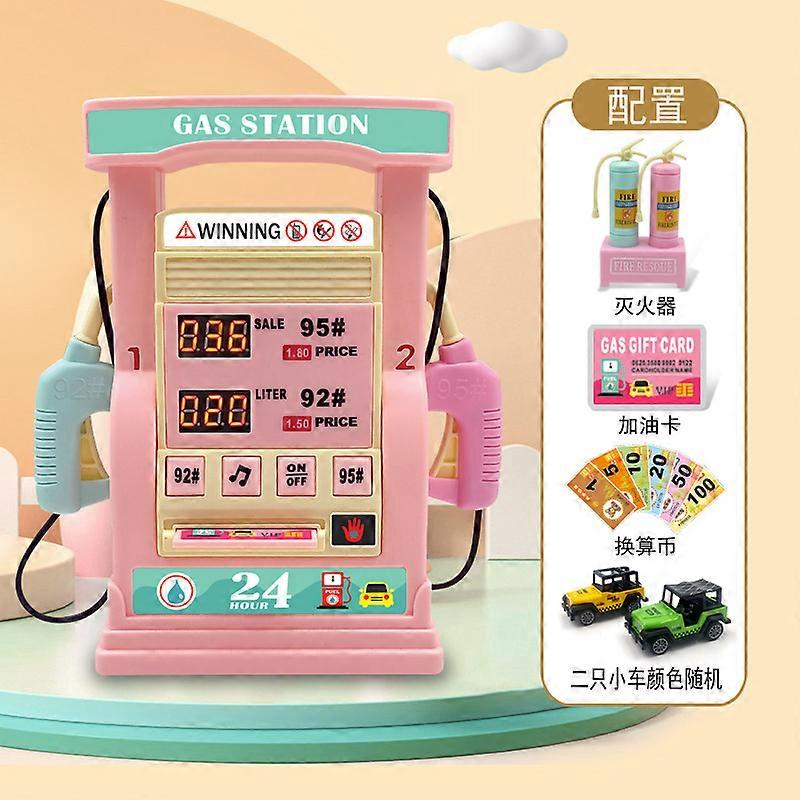 Kids' Multi-functional Gas Station with Voice Prompts and Smart Counting for Gas Cars - Pink Gas Station + Random Color Die Car Set (1192B-13 Chinese)