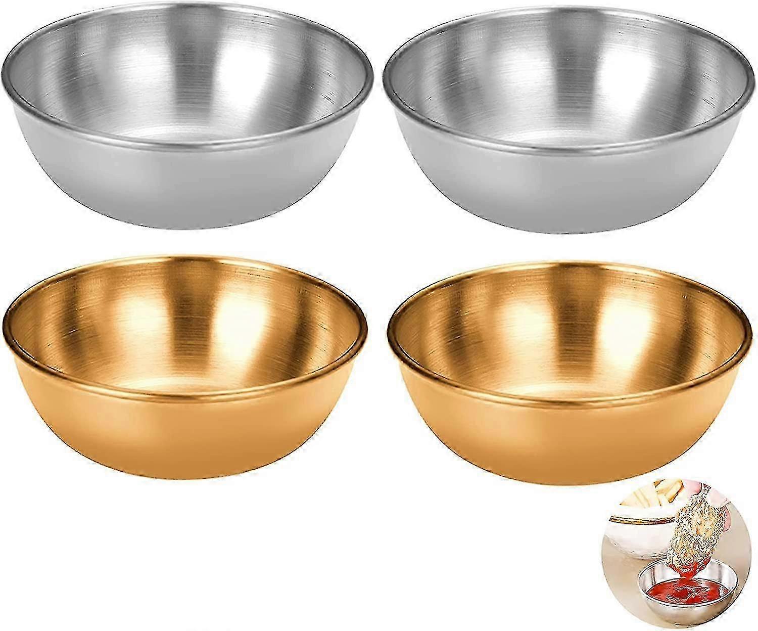 4 قطع طبق توابل منزلي دائري من الستانلس ستيل (ذهبي) (4-d-w)