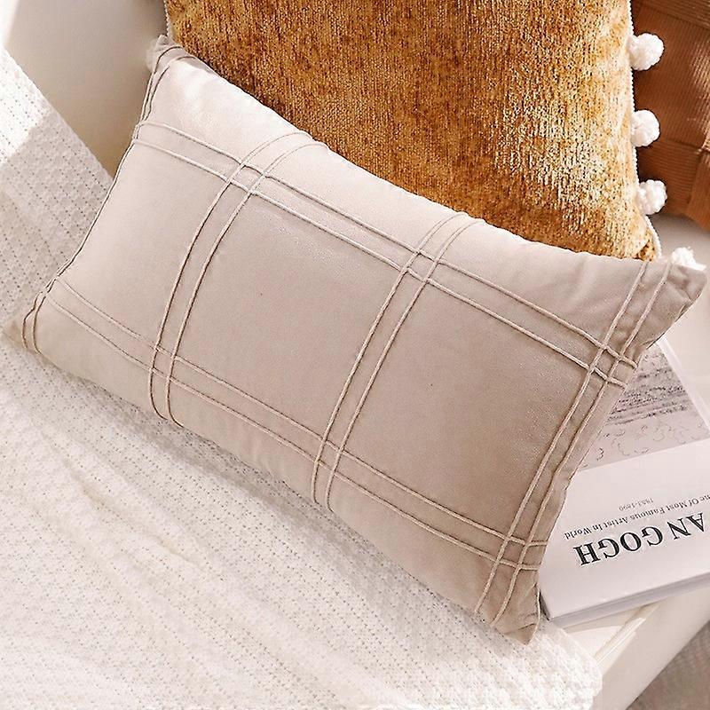 Khaki plaid pleated rectangular pillowcase, 30x50cm, single pillowcase, wabi-sabi style, fashionable, simple, and high-end, suitable for