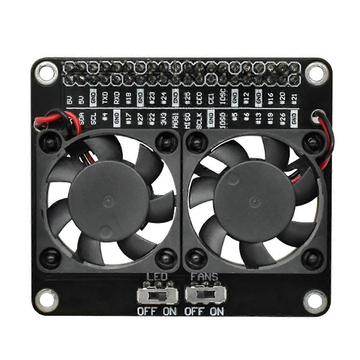 For 4B Dual Cooling Fan Shield with Heat Sink for 5B/4B/Zero with Green LED RPI Radiator