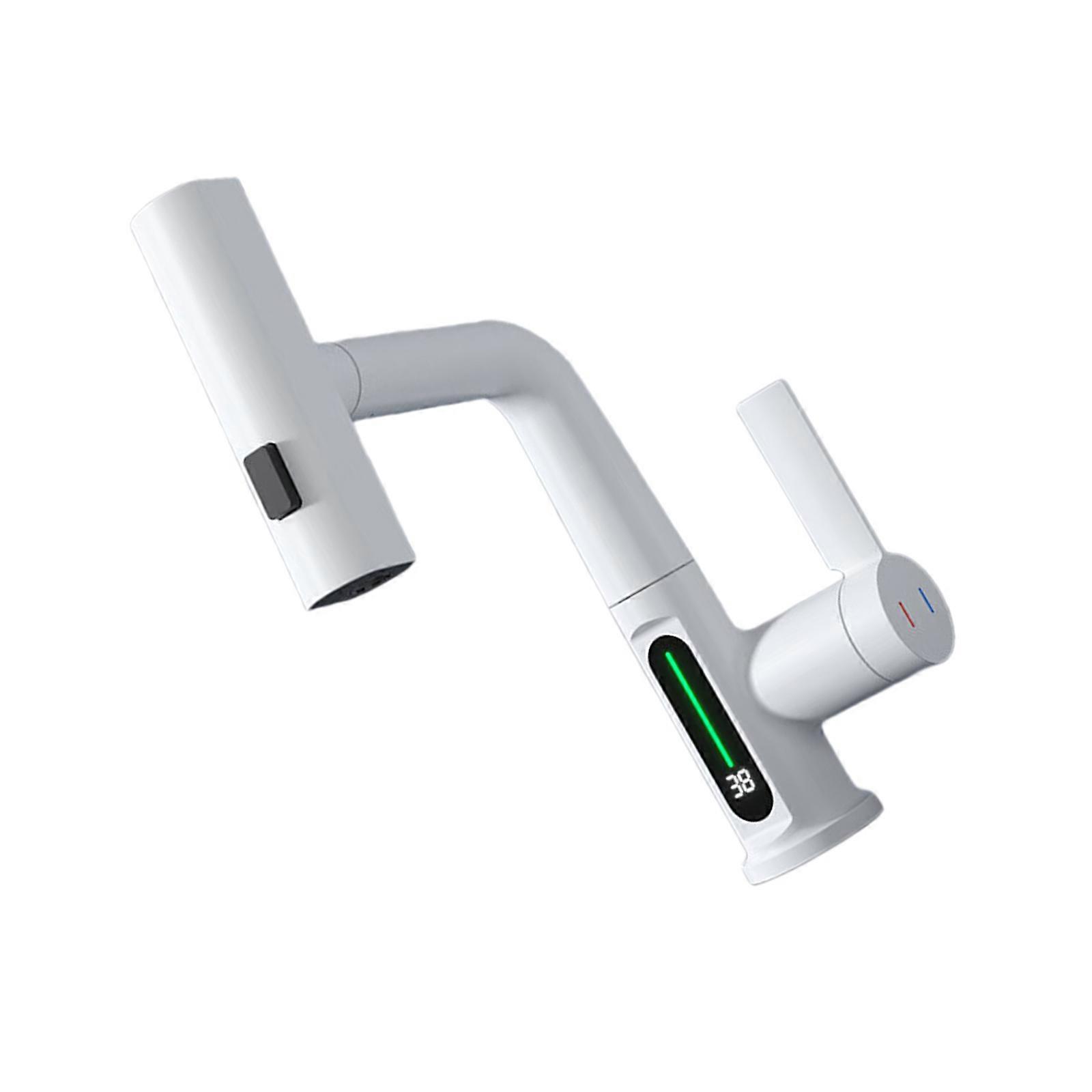 Innovative Bathroom Faucet with 360 Rotates Spout & Temperature Display Safe & Convenient Faucet for Bathroom Kitchen  White