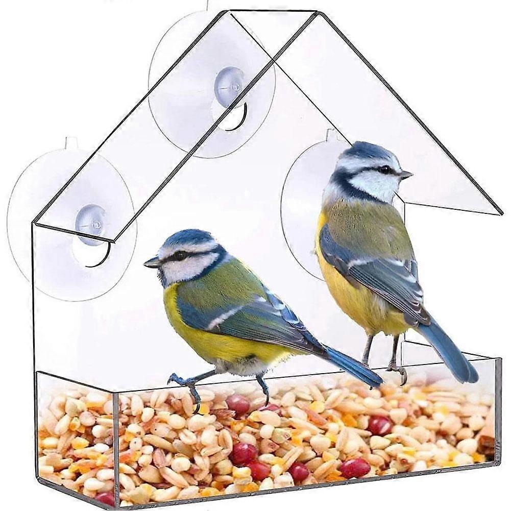Acrylic Suction Cup Bird Feeder Large Capacity Transparent Window Mount Easy Clean