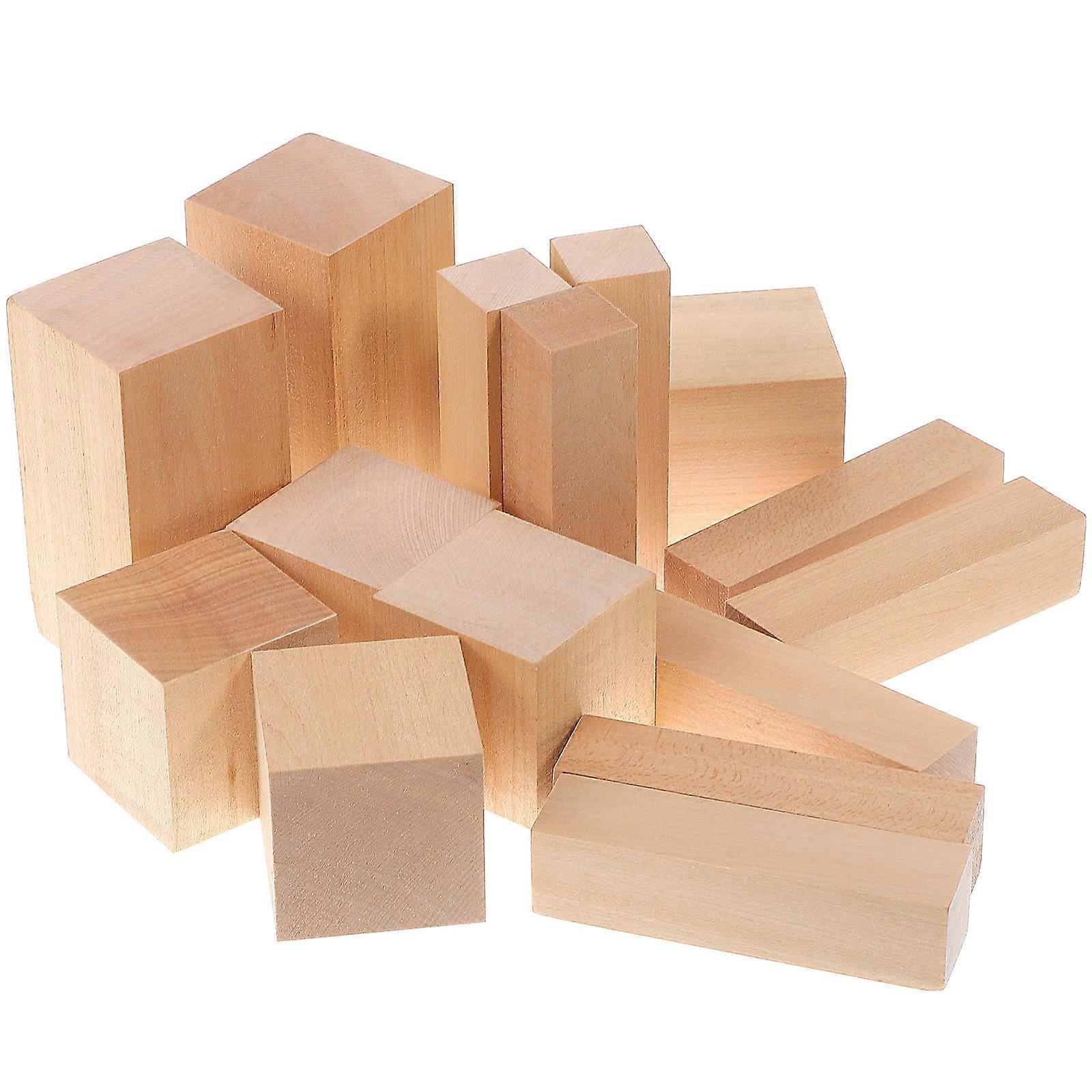 Wood Carving Blocks Rectangle Wood Craft Blocks for DIY 15Pcs Unfinished