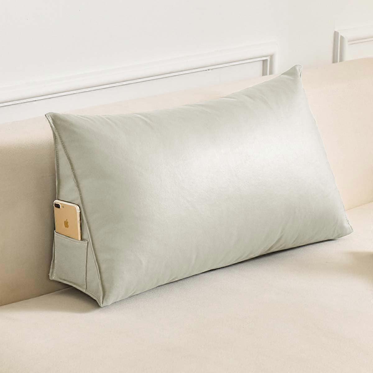 Backrest Pillow Faux Suede with Ergonomic Lumbar Support, Large Wedge Cushion with Side Pocket