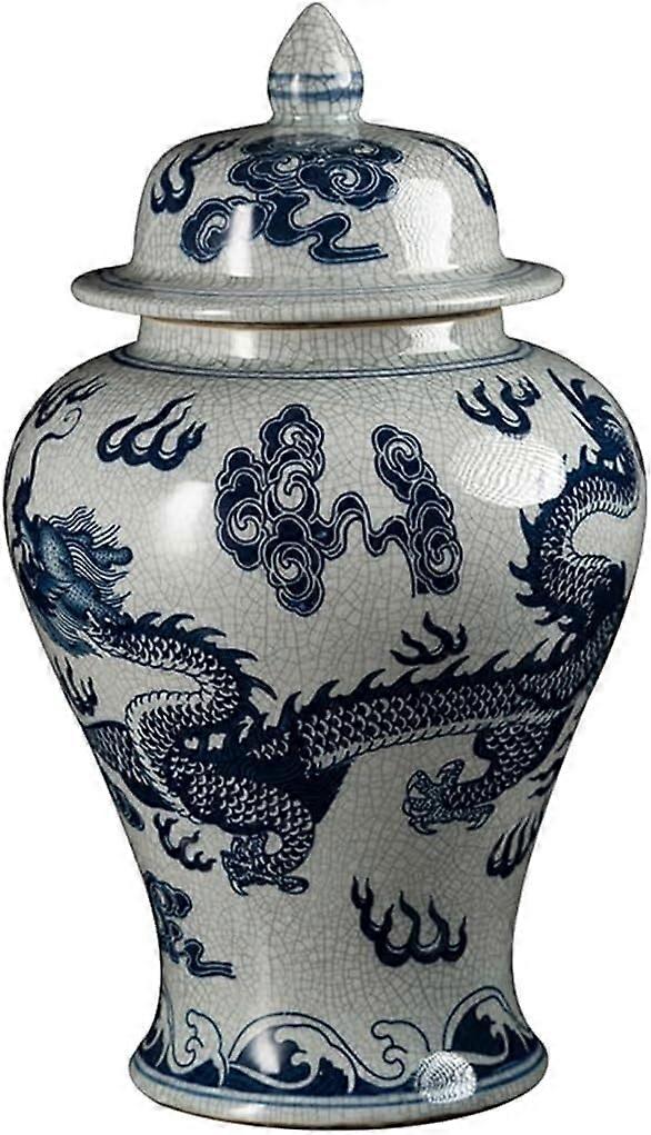 Chinese Ginger Jar Blue and White Porcelain with Lid Dragon Pattern Vase Airtight Tea Storage