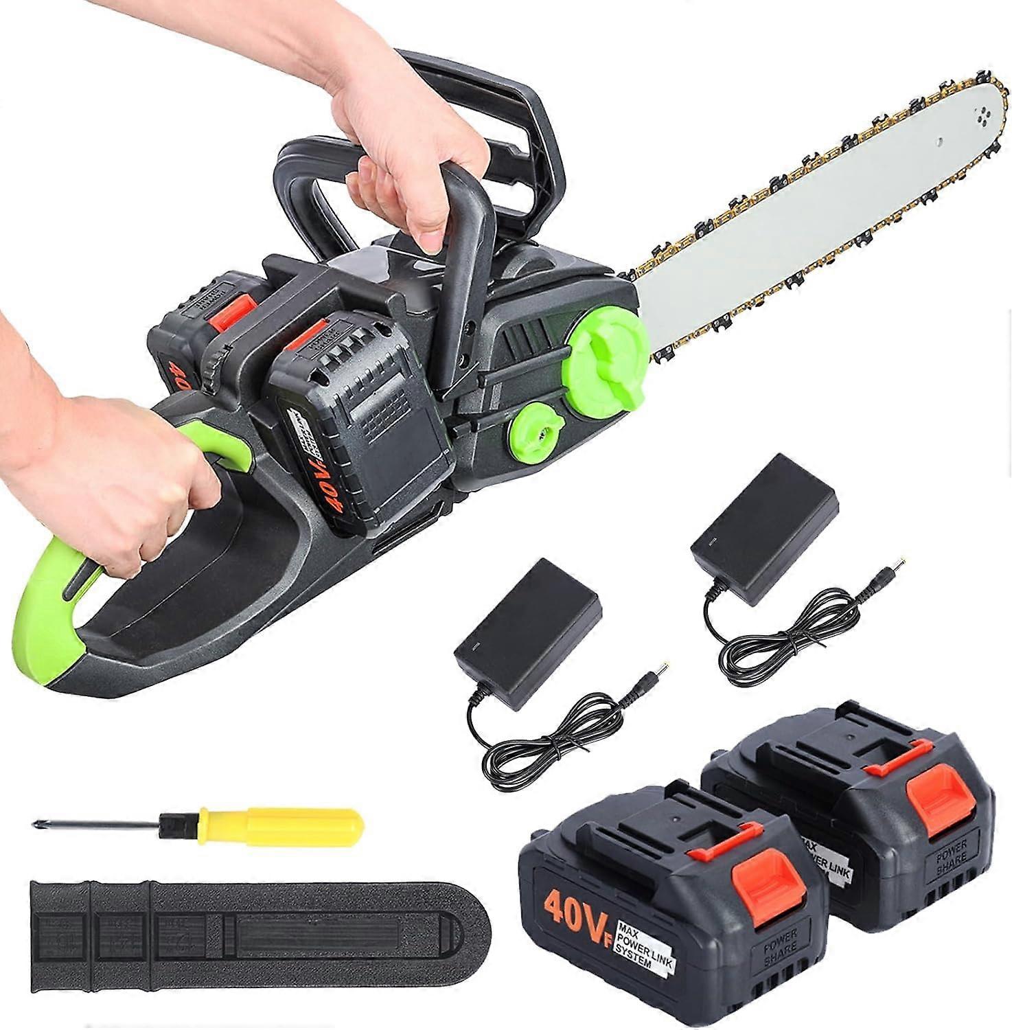 16 Inch Cordless Chainsaw with Brushless Motor, Auto Tension and Lubrication, 2 x 4Ah Batteries